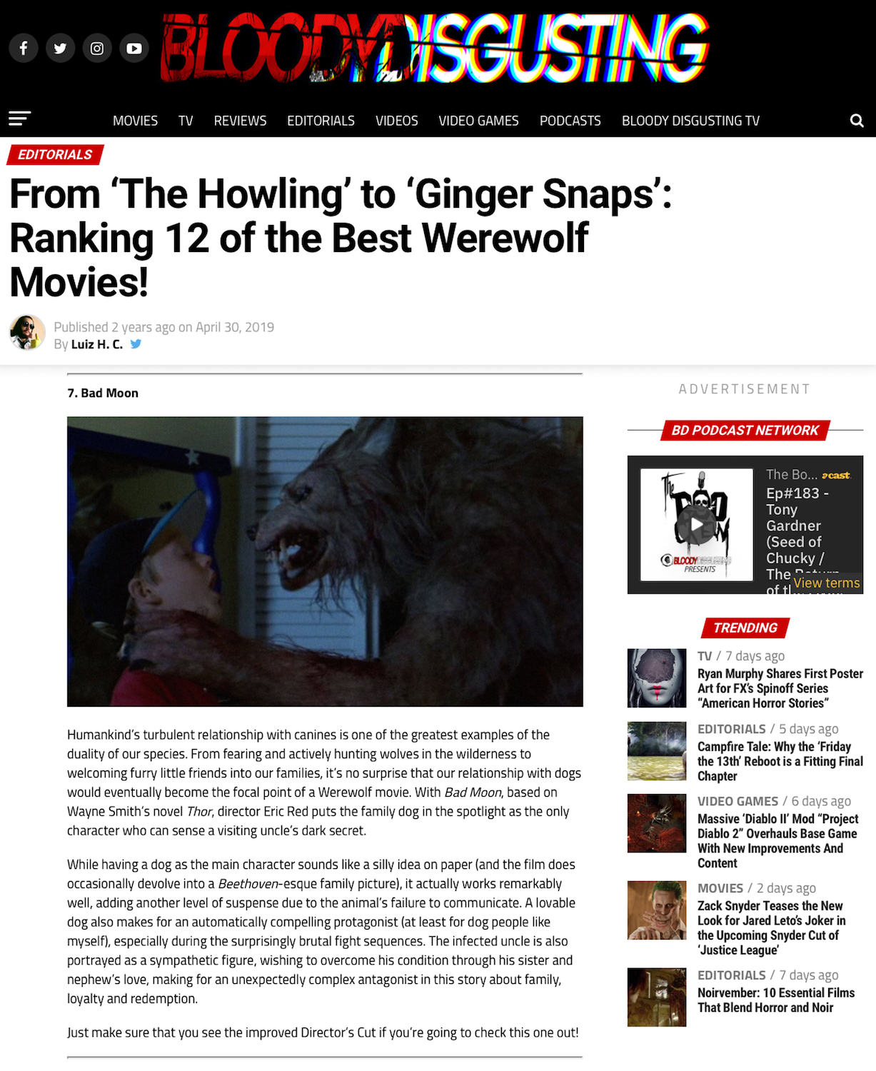 BAD MOON Bloody Disgusting 12 Best Werewolf Movies
